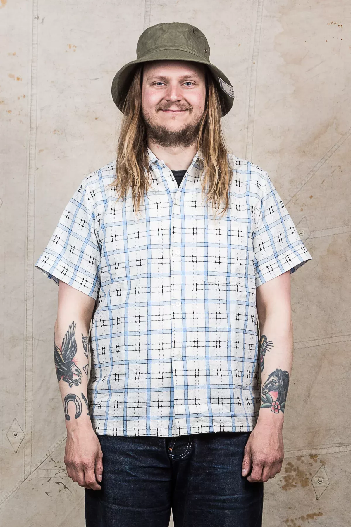 Sugar Cane & Co. Dobby Check Short Sleeve Open Shirt