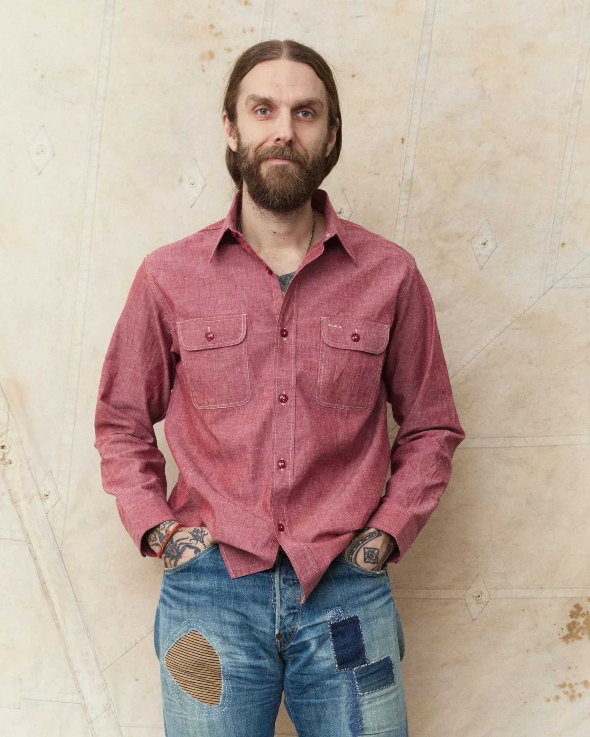 Sugar Cane & Co. Red Chambray Work Shirt SC29682