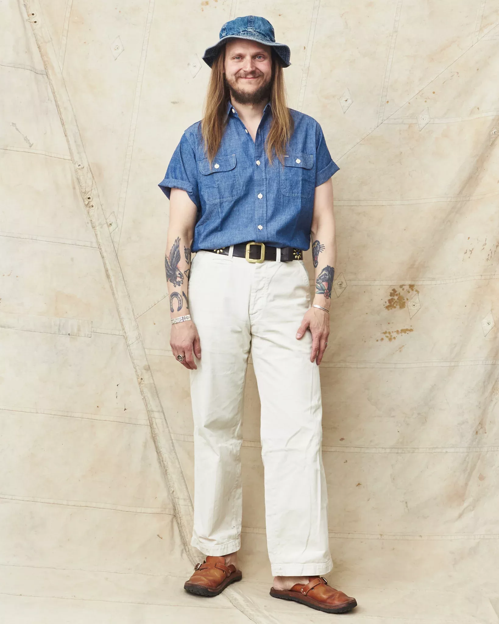 Sugar Cane & Co. Short Sleeve Blue Chambray Work Shirt SC37941