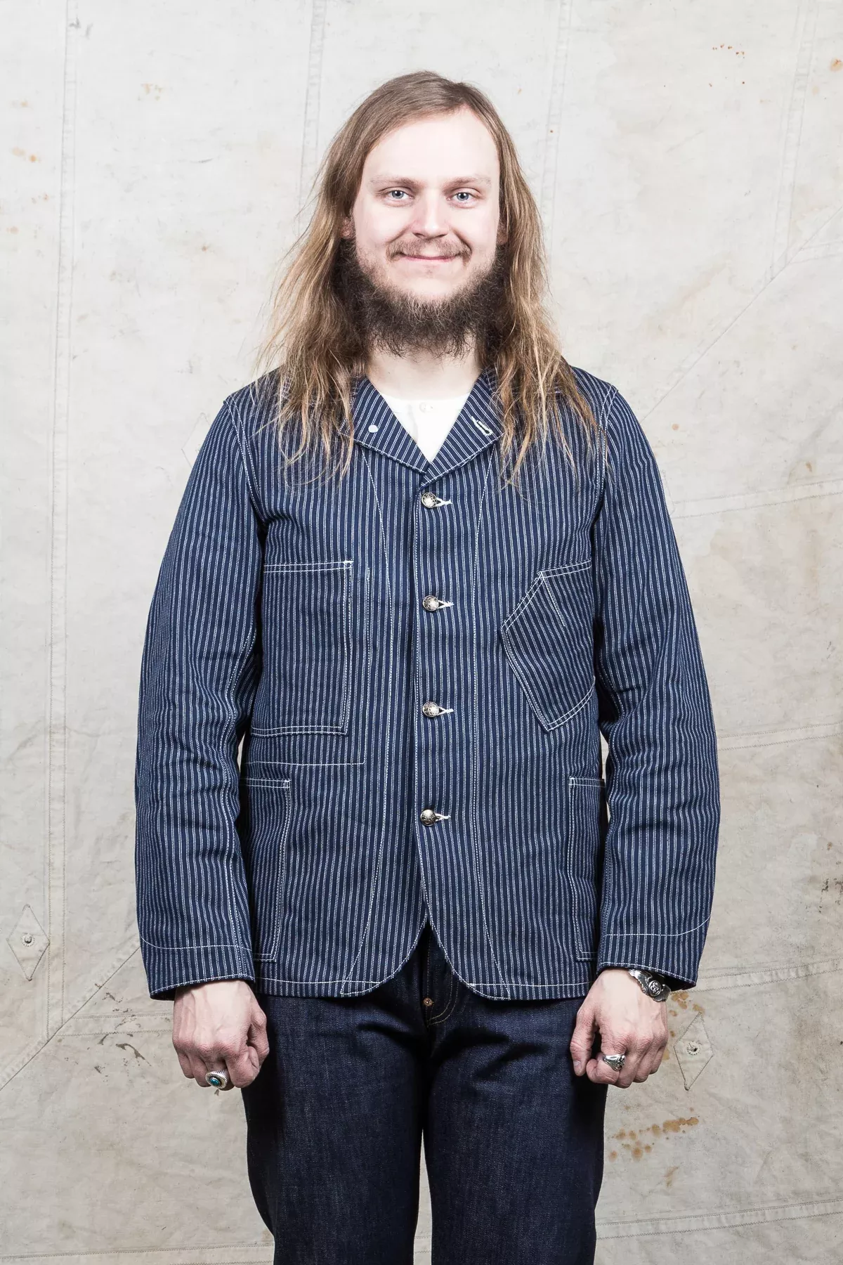 Sugar Cane Indigo Stripe Work Coat