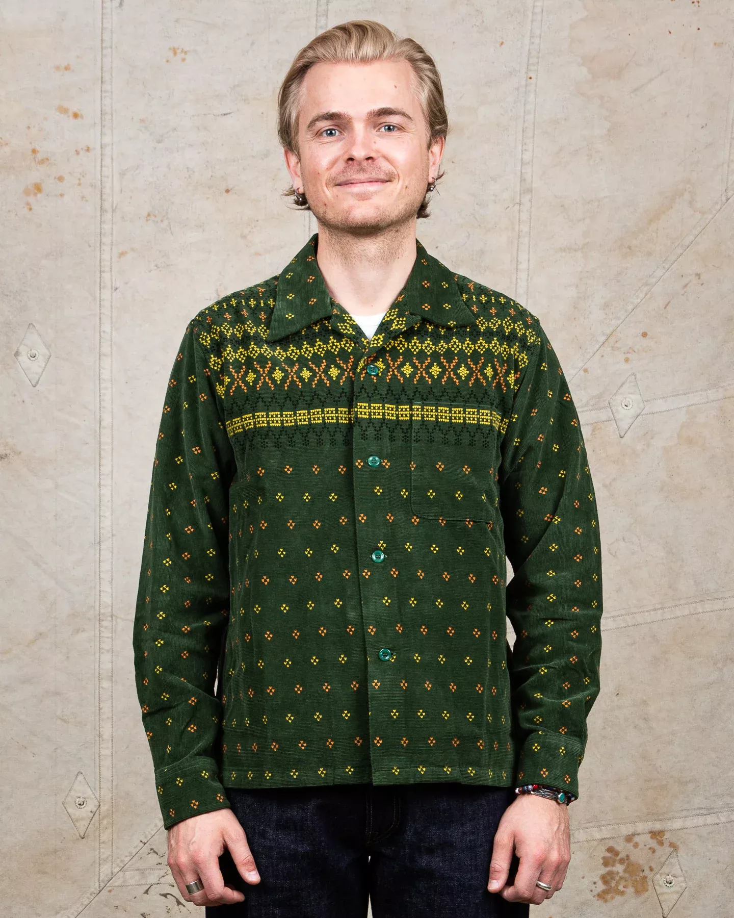 Sugar Cane  Style Eyes Corduroy Geometric Pattern Shirt