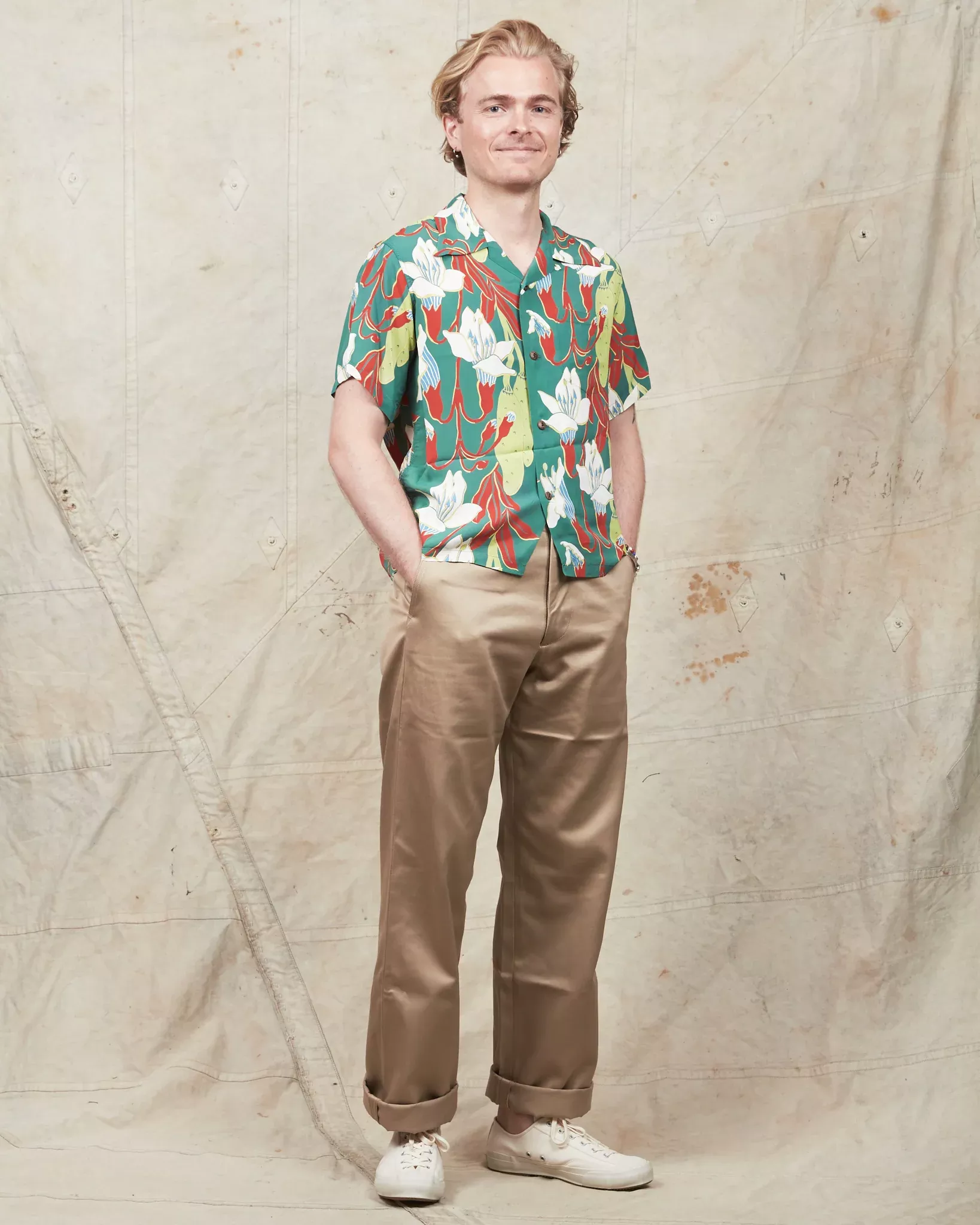 Sun Surf Rayon Hawaiian Shirt Canoe Tree Green