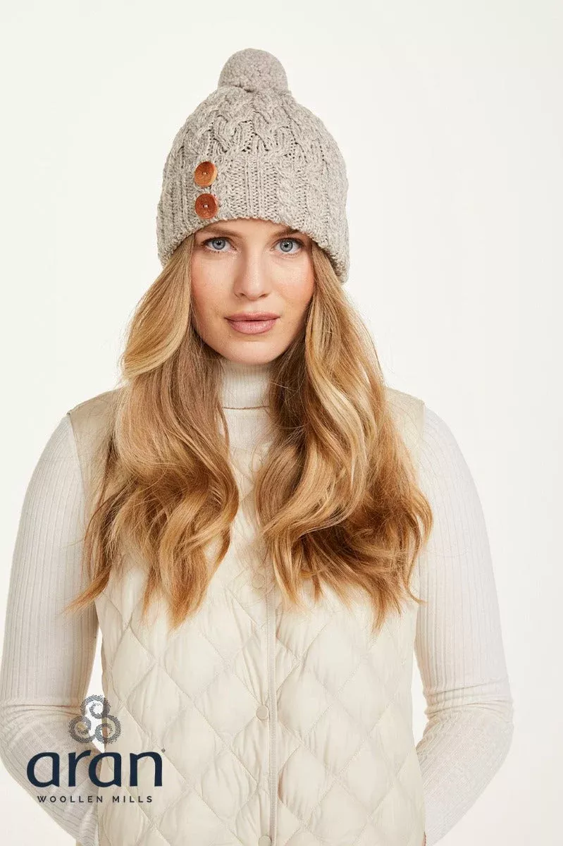 Super Soft Aran Hat with Triskelion Buttons Oatmeal