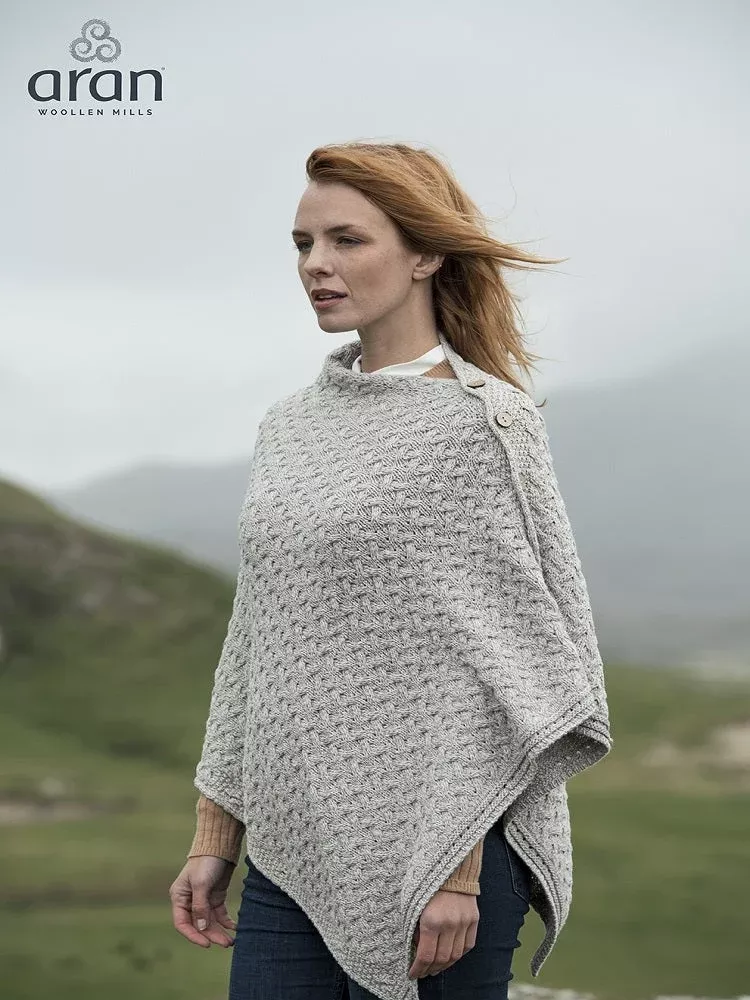 SUPER SOFT MERINO WOOL PONCHO WITH BUTTONS in OATMEAL