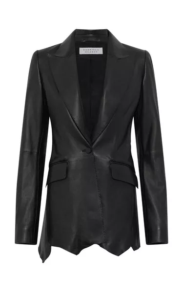 Sybel Raw Cut Blazer in Black Soft Leather