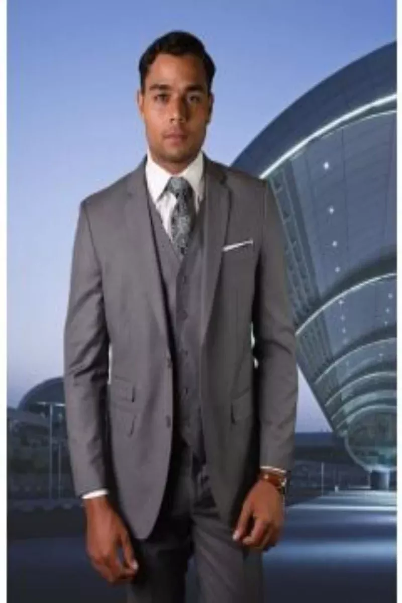 Tailored Fit Men's 3 Piece 100% Wool SuitStatement Collection