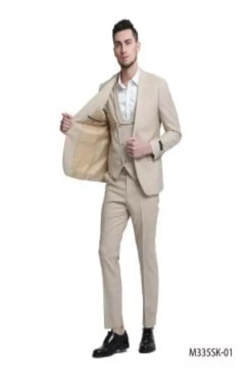 Tazio Men's 3 Piece Skinny Fit SuitTextured Solid Fabric