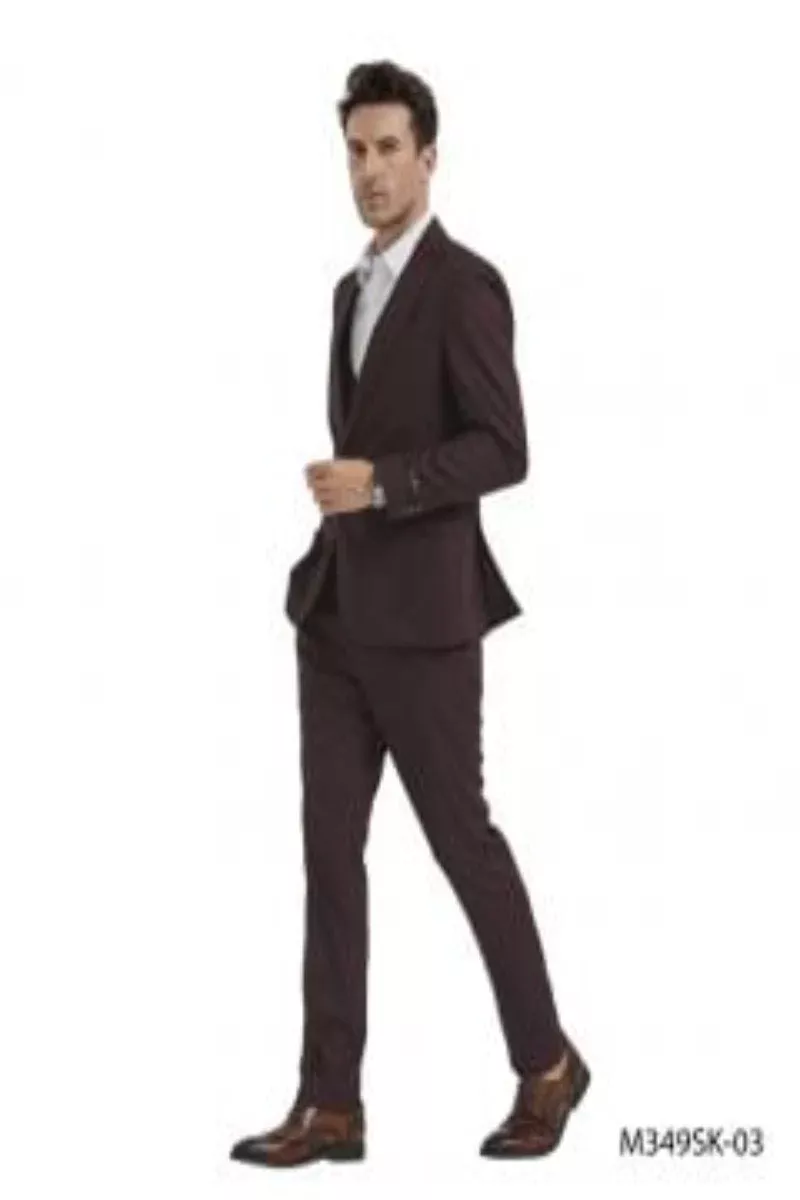 Tazio Men's 3-Piece Textured Solid Skinny Fit Suit