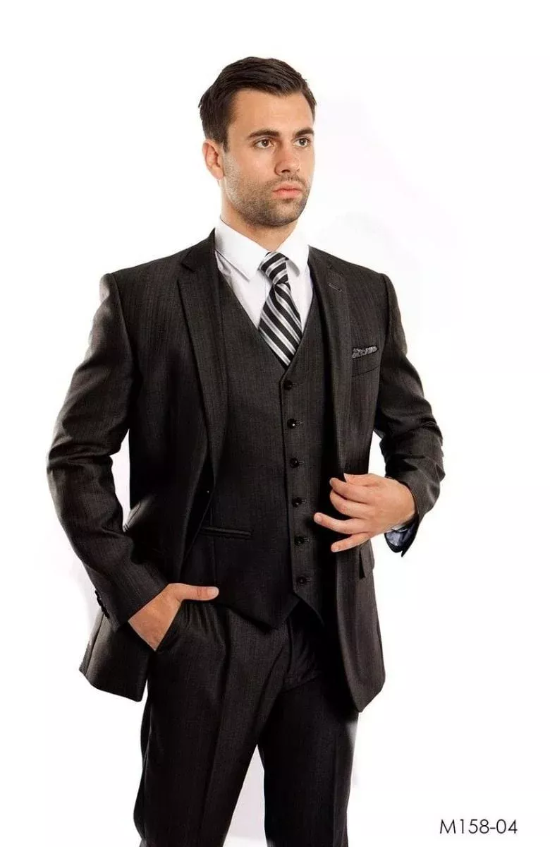 Tazio Men's Outlet 3-Piece Executive Textured Solid Suit in black