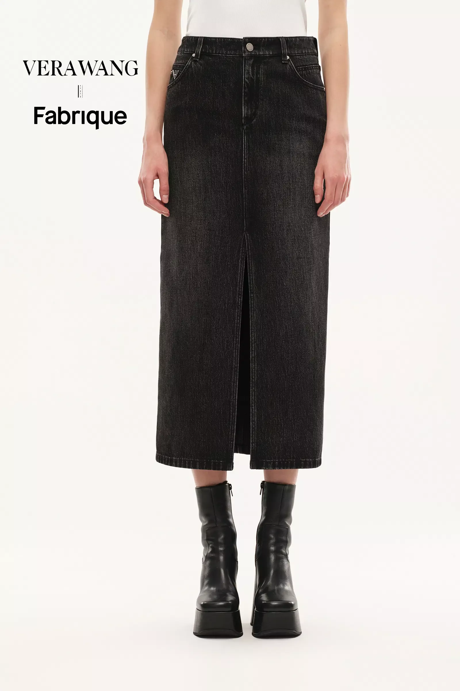 Tenebrae Midi Slit Skirt in Thin Denim