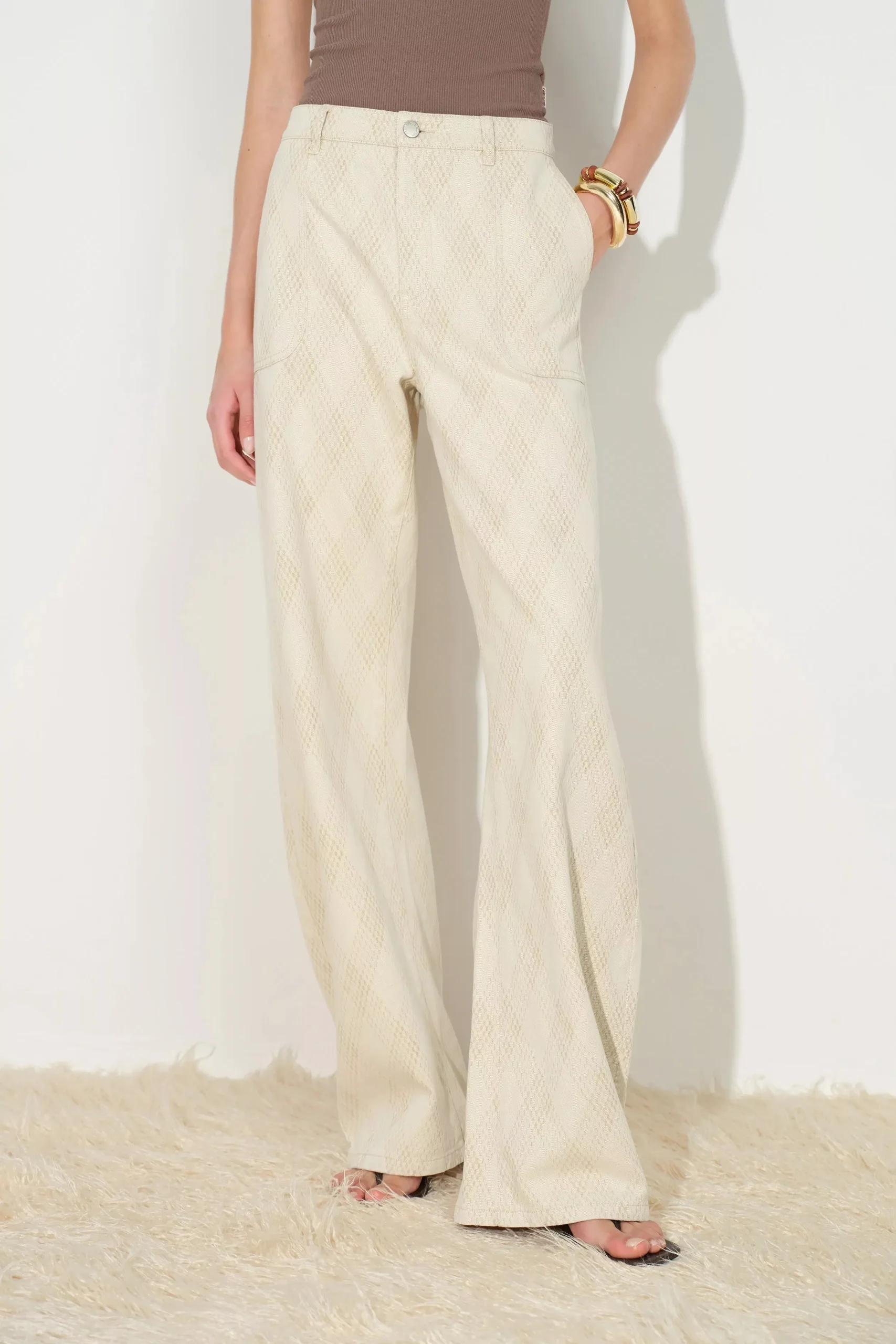 Thalia Argyle Barrel Leg Jeans in Jacquard Denim