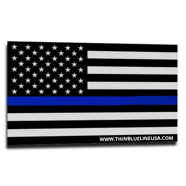 Thin Blue Line American Flag Sticker, Reflective - 2.5 x 4.5 Inches