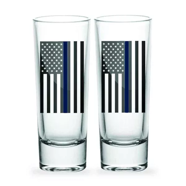 Thin Blue Line Cordial Shot Glasses, 2 Piece Set