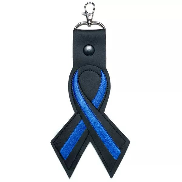 Thin Blue Line Leather Ribbon Keychain