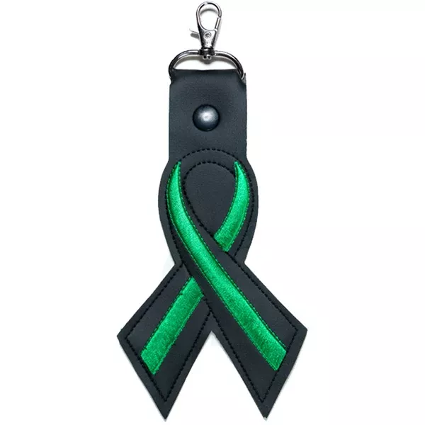Thin Green Line Leather Ribbon Keychain