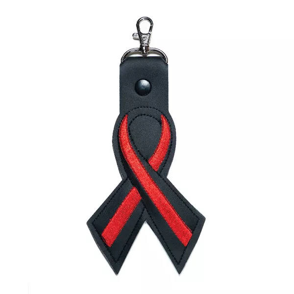 Thin Red Line Leather Ribbon Keychain