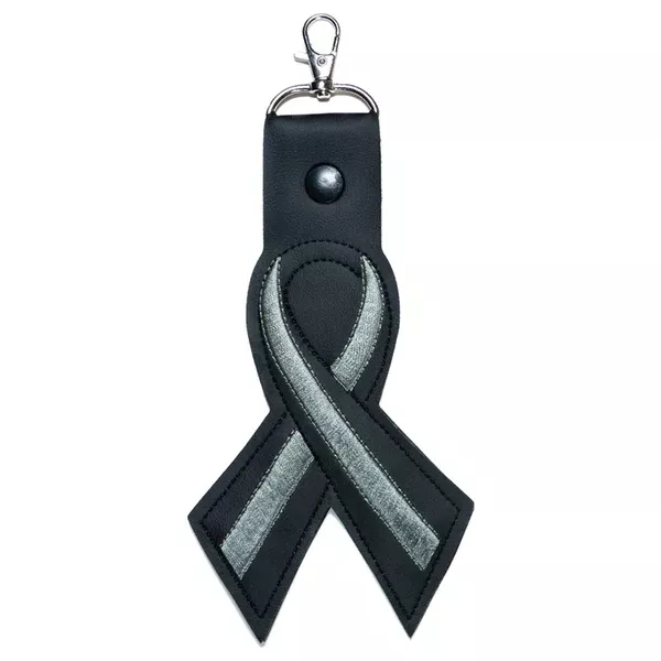 Thin Silver Line Leather Ribbon Keychain