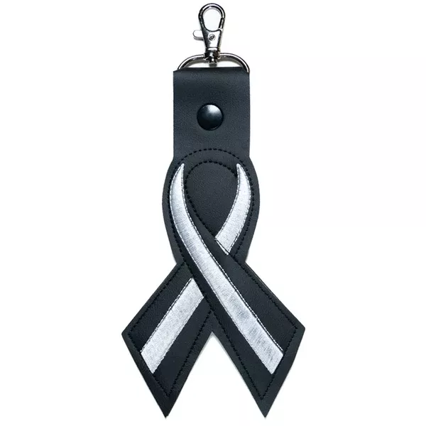 Thin White Line Leather Ribbon Keychain