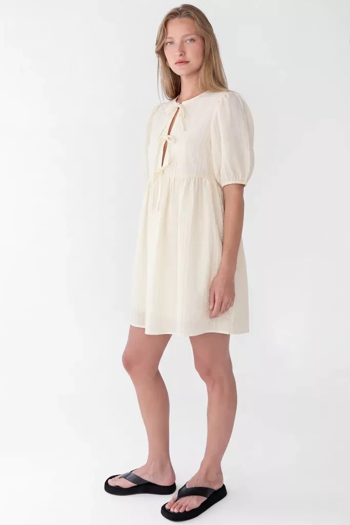 TIE-FRONT BABYDOLL MINI DRESS