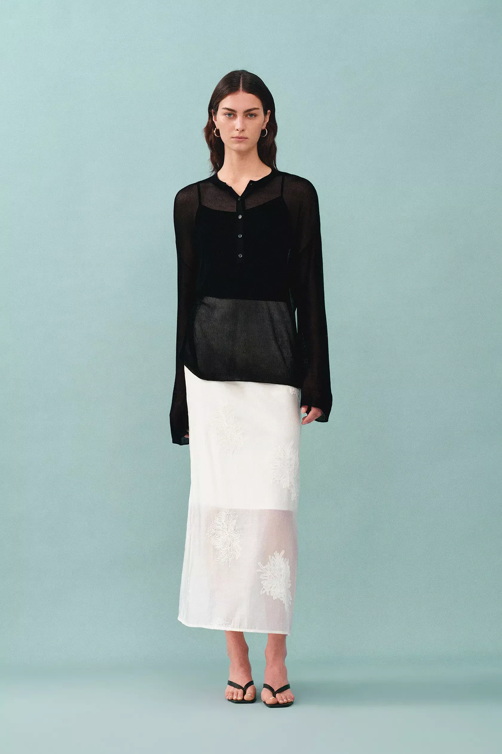Tracy Semi Sheer Buttoned Blouse in Tencel Silk Knit