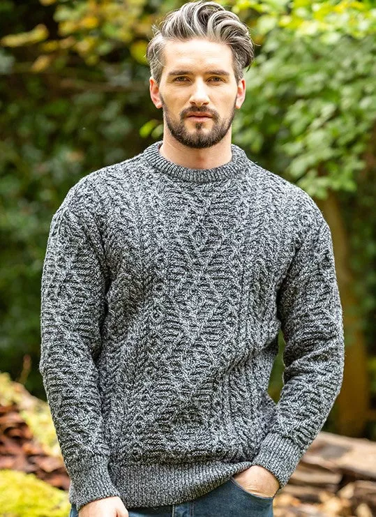 Traditional Aran Crew Neck - Black Marl