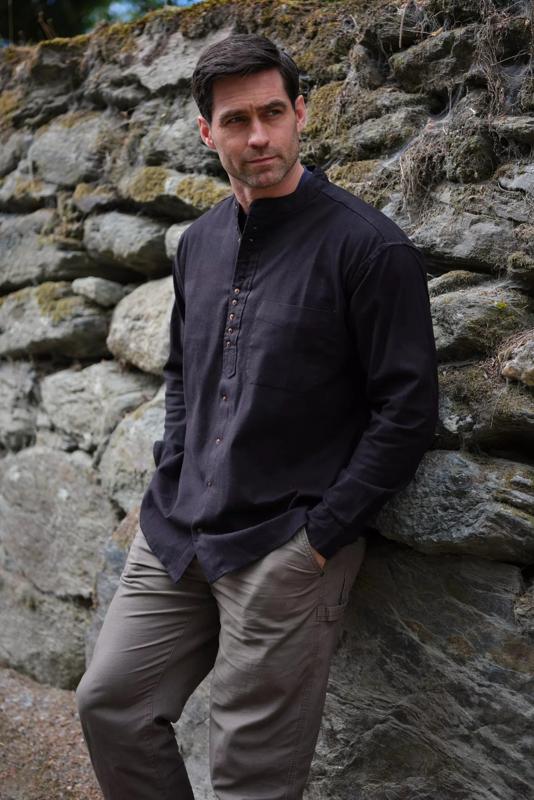 Traditional Grandfather Shirt Black