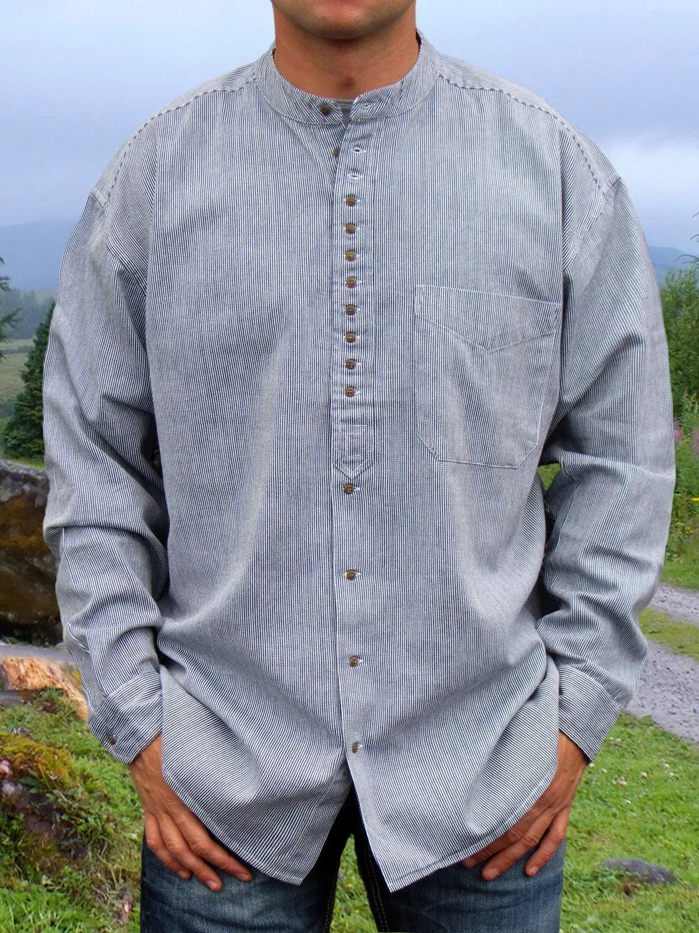 Traditional Grandfather Shirt Blue White