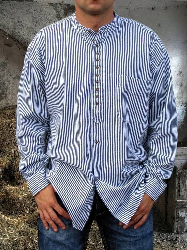 Traditional Grandfather Shirt Navy White