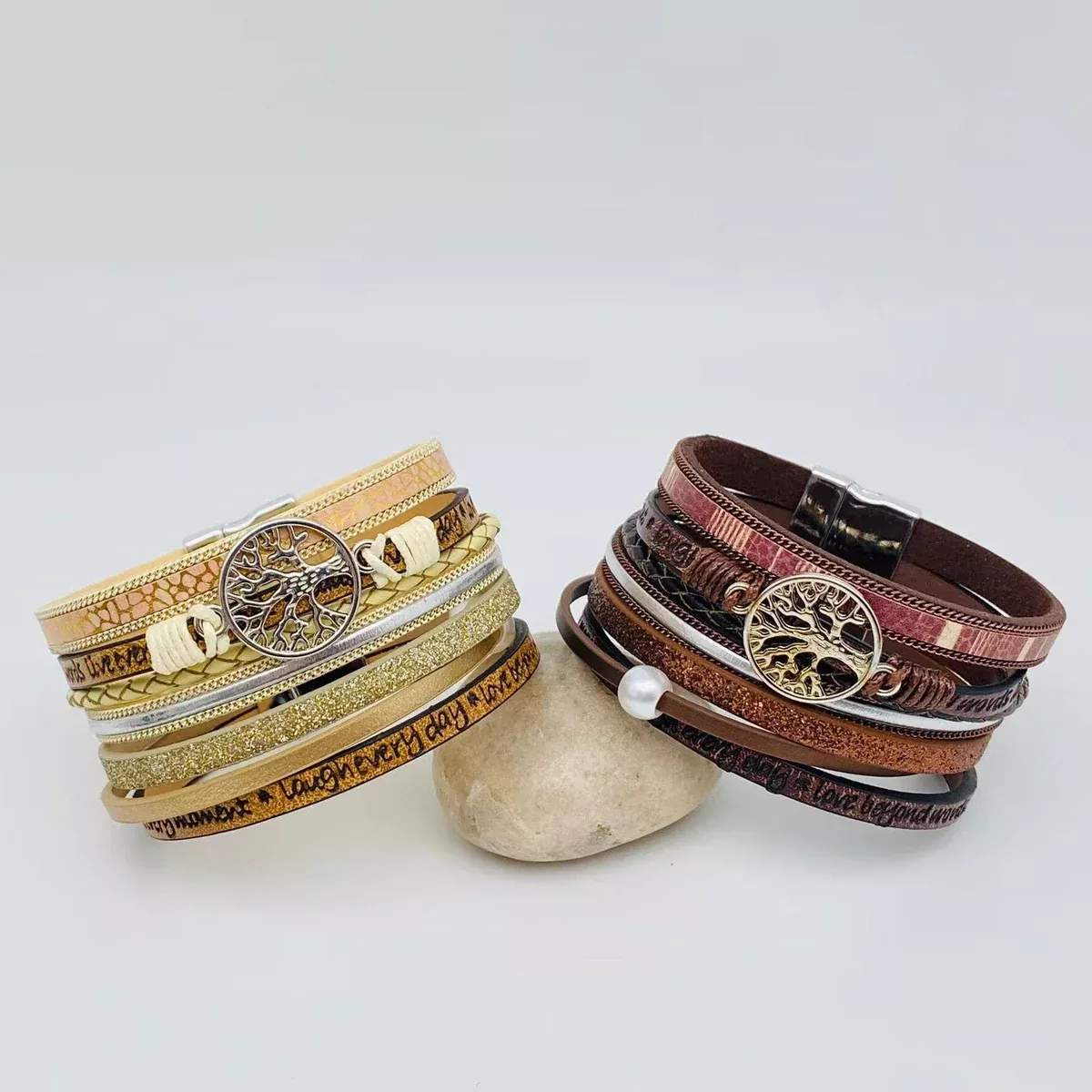 Tree of Life Multi-Layer Leather Bracelet | Magnetic Buckle
