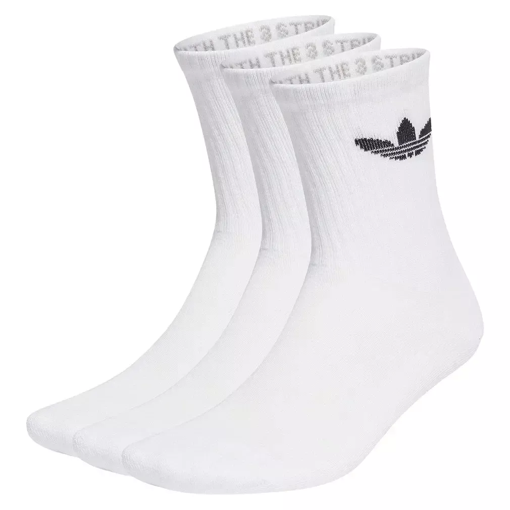 Trefoil Cushion Crew Socks 3 Pairs White