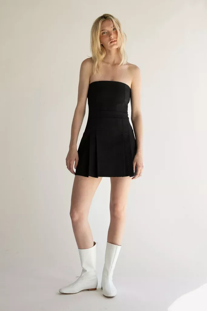 TUBE TOP MINI PLEATED DRESS