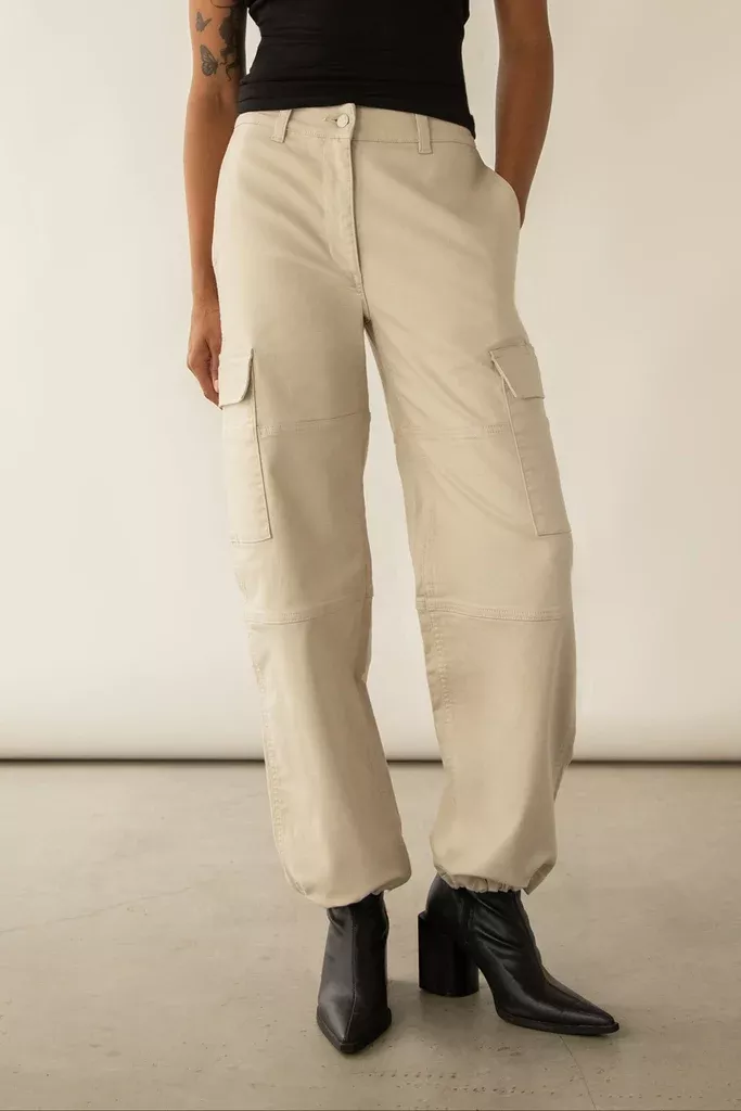 TWILL WIDE LEG CARGO PANT WITH SHOCK CORD