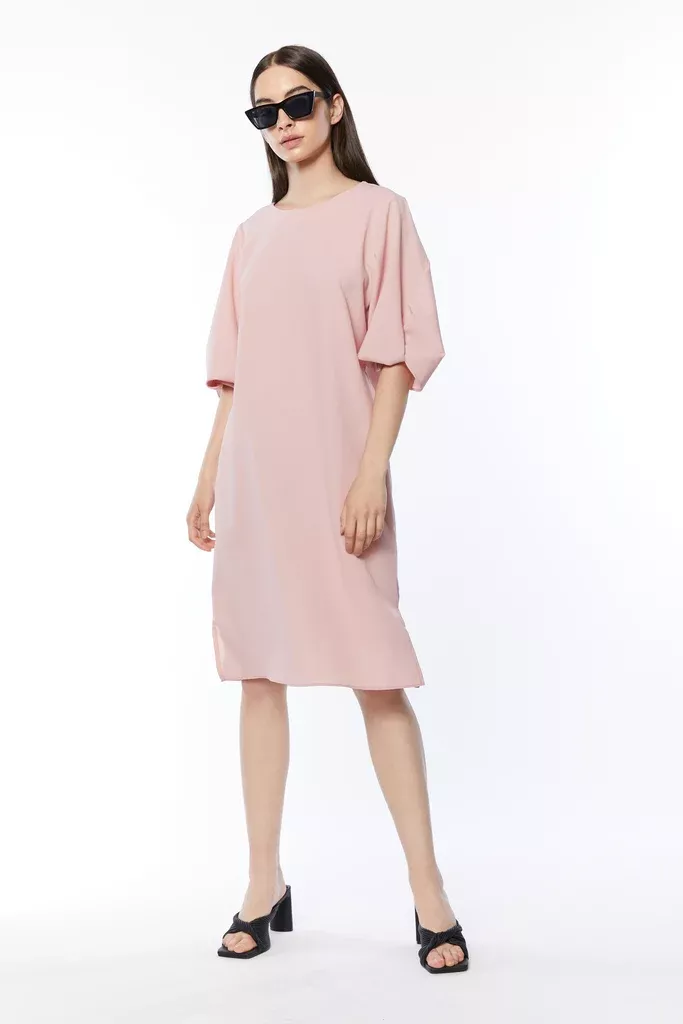 TWIST PUFF SLEEVE MIDI DRESS