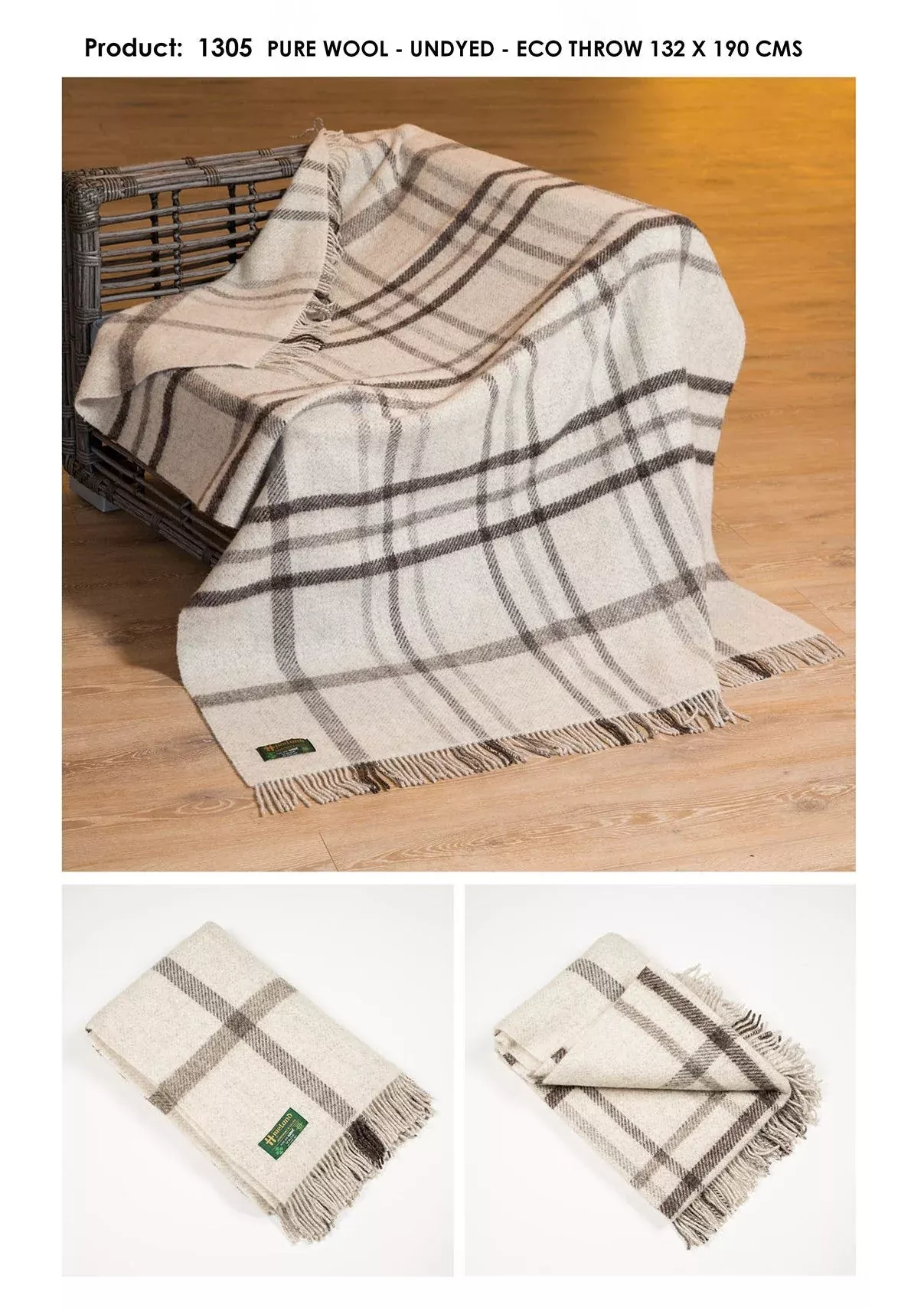 Undyed Wool Blanket Pure Wool Cream Brown Stripe