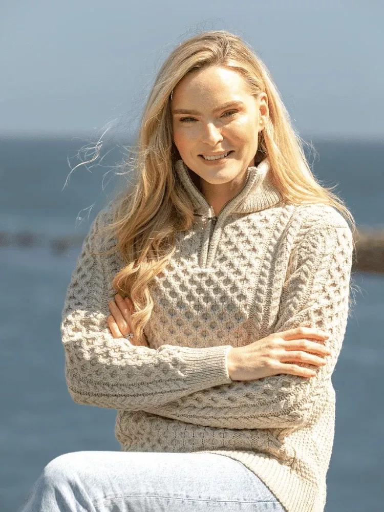 Unisex Half Zip Merino Wool Sweater Parsnip