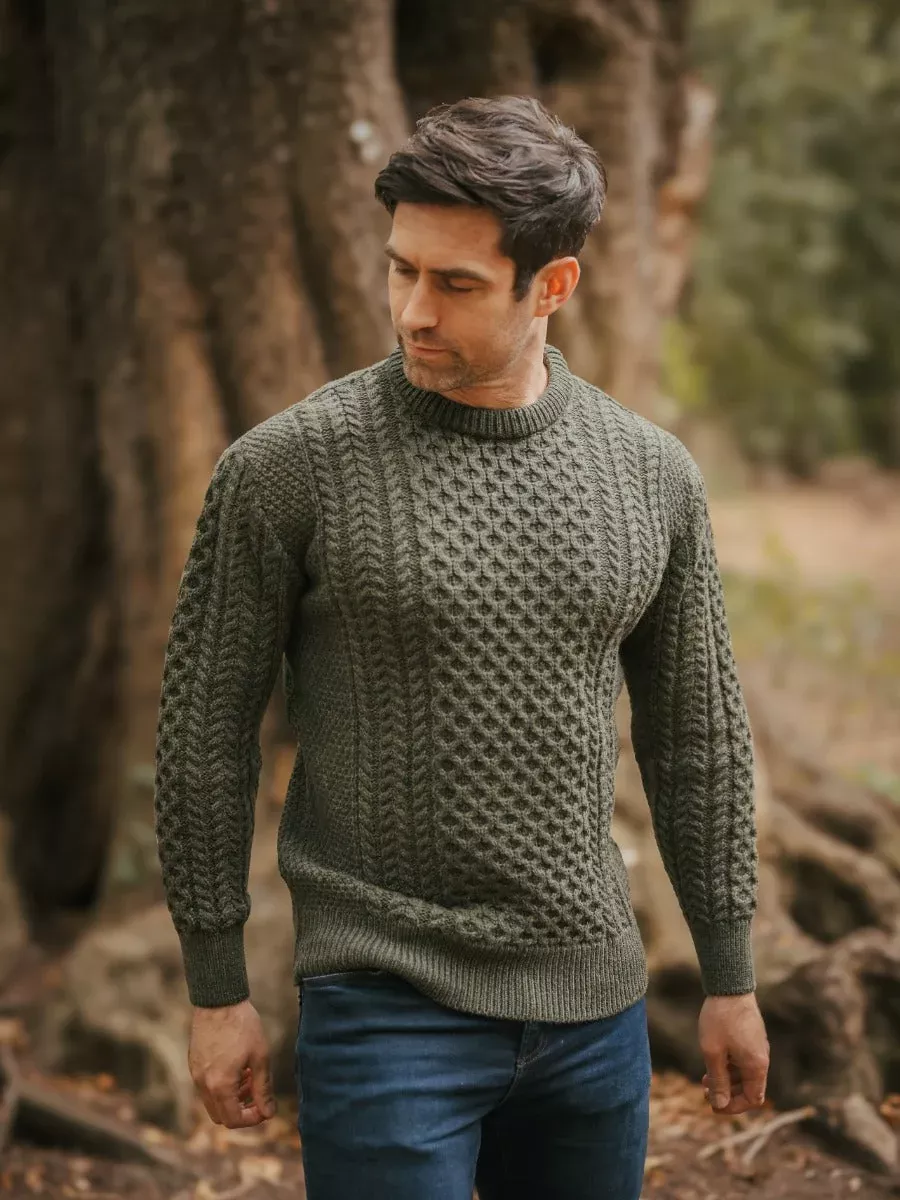 Unisex Merino Wool Aran Sweater Army Green