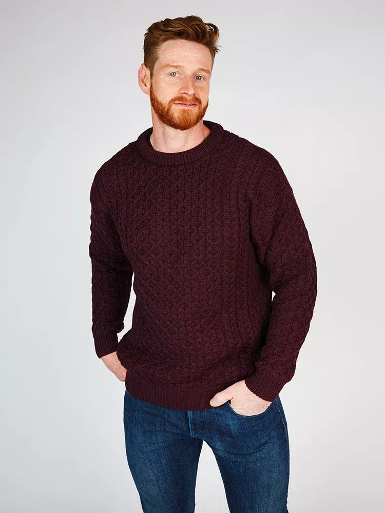Unisex Merino Wool Aran Sweater Damson