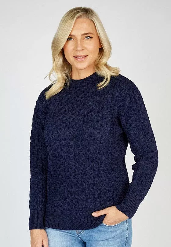 Unisex Merino Wool Aran Sweater - Deep Water Blue