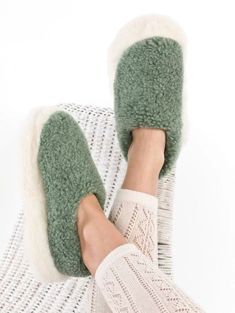 Unisex Merino Wool Non Slip Slippers Green