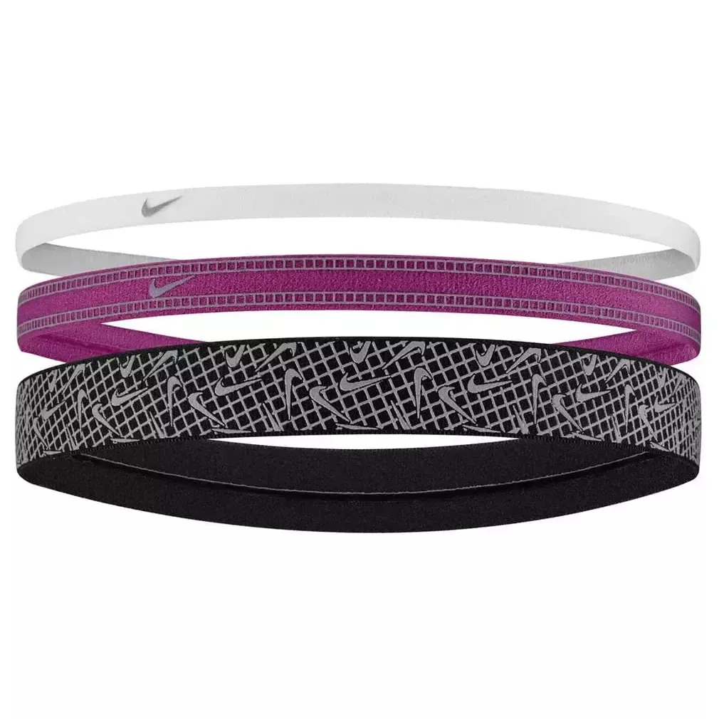 Unisex Mixed Width Reflective Graphic Headbands 3 Pack White and Hot Fuchsia