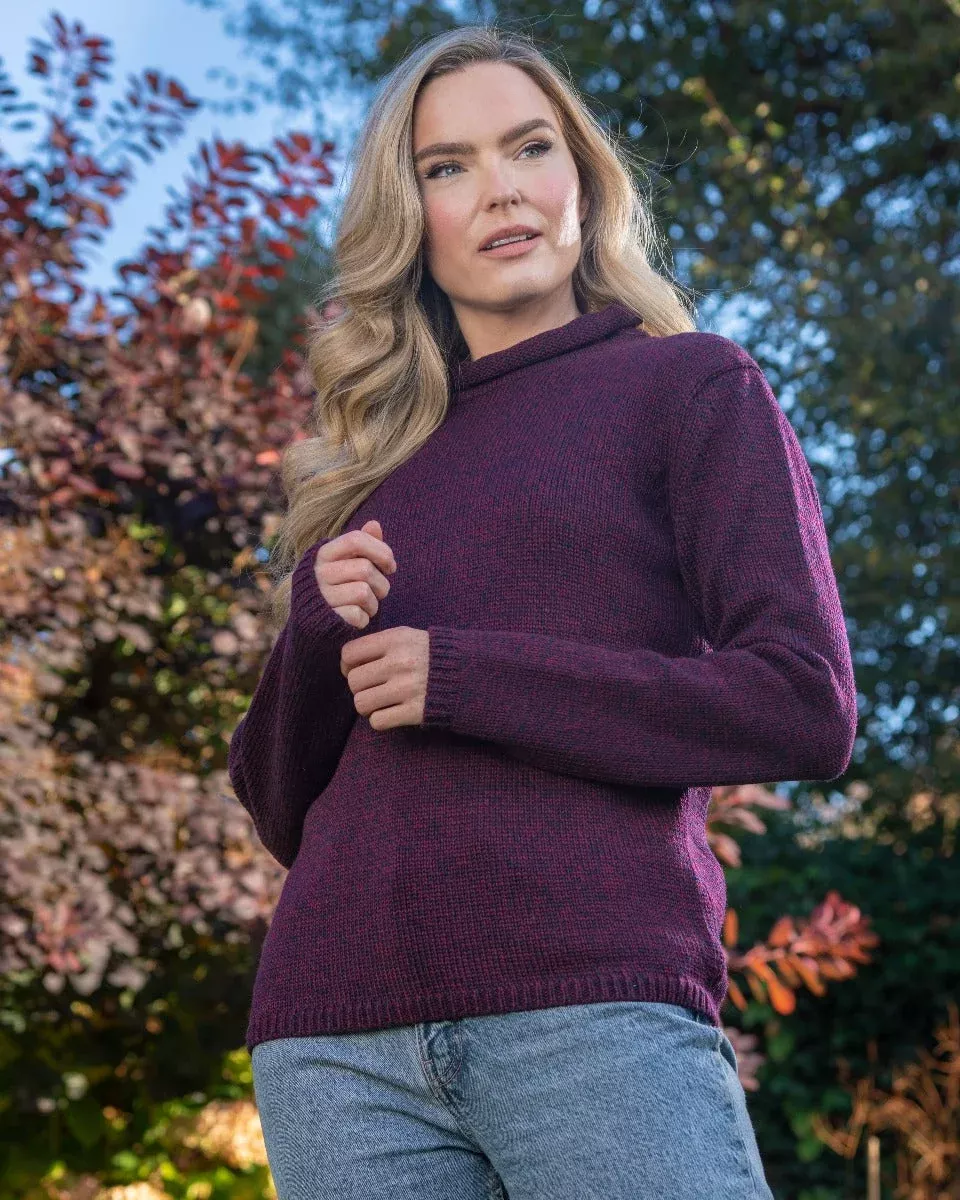 Unisex Roll Neck Sweater Merino Wool Dark Berry