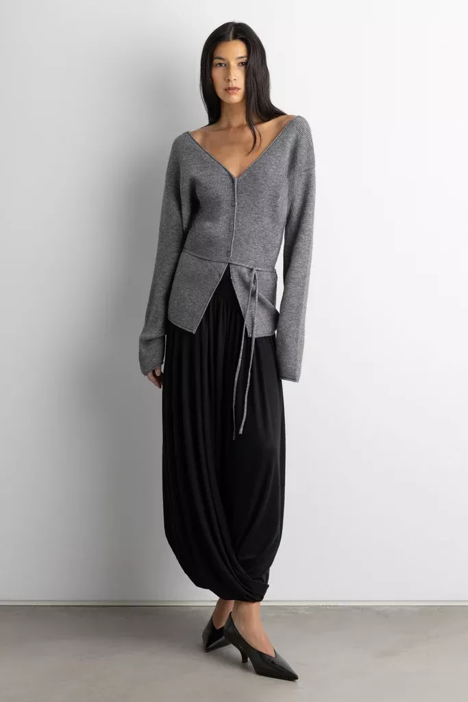 V-NECKLINE CARDIGAN WITH WAIST TIE