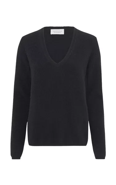 Vesper Knit V-Neck Sweater in Black Brushed Cashmere