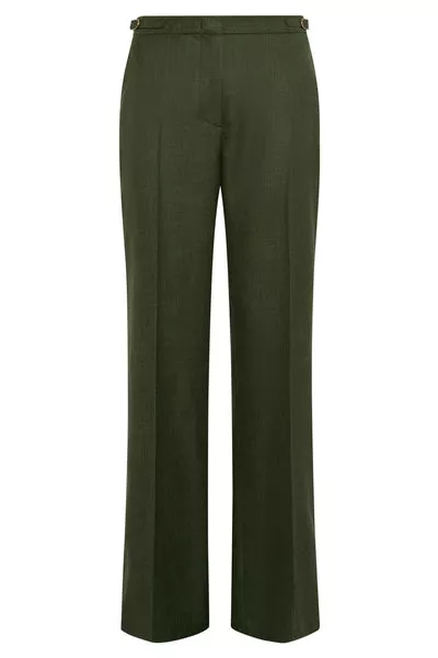 Vesta Flare Pant in Olive Virgin Wool Silk with Linen