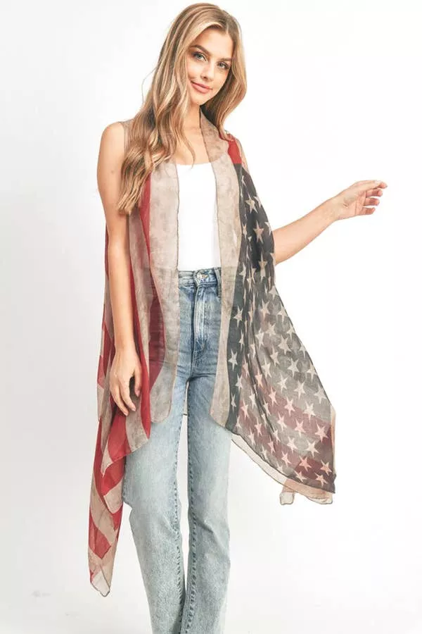Vintage Americana Flag Printed Vest