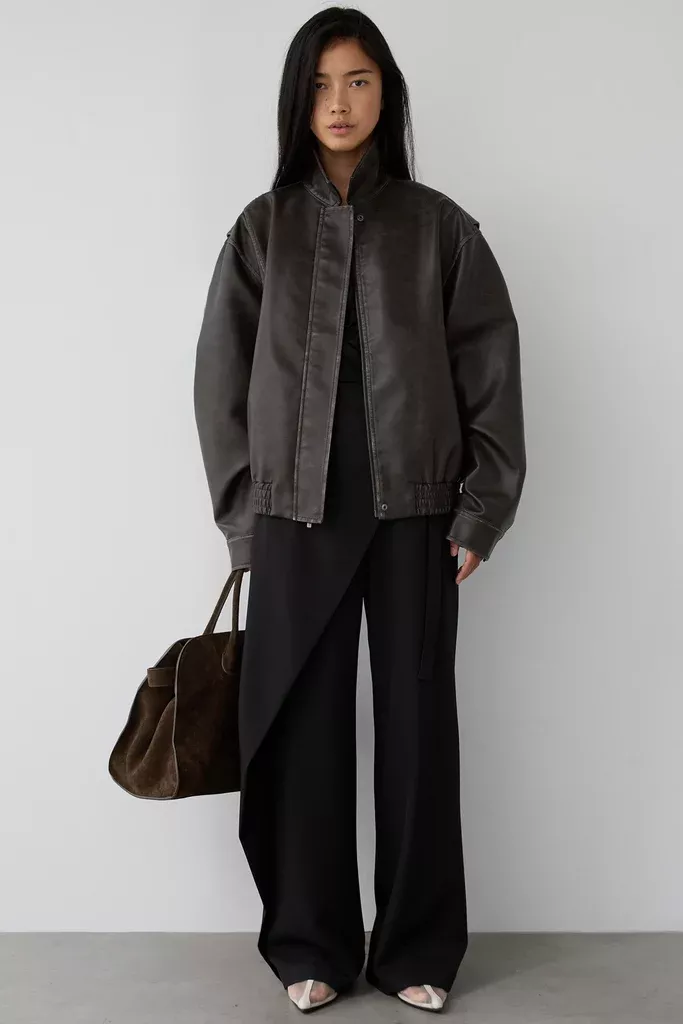 VINTAGE INSPIRED VEGAN LEATHER BOMBER JACKET