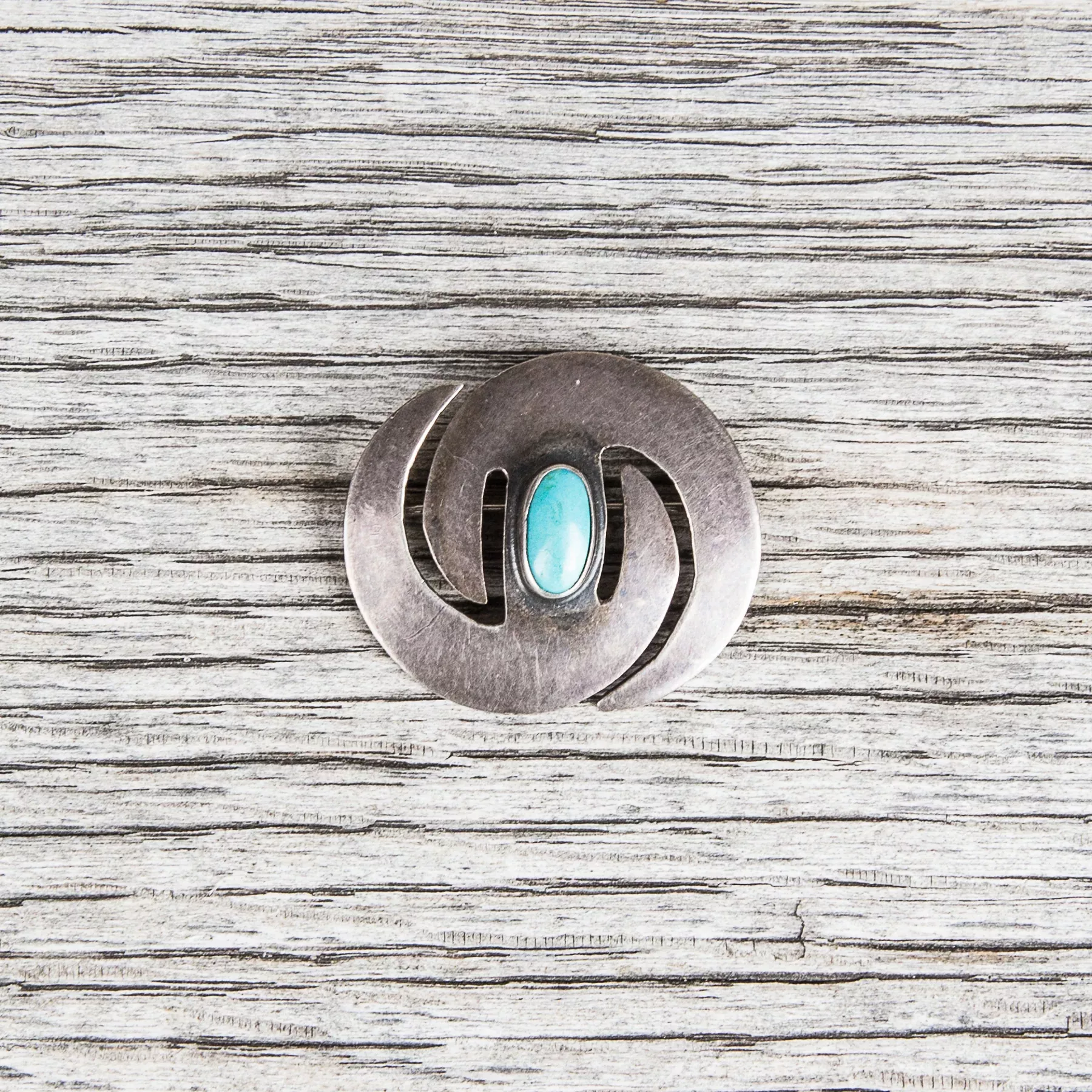 Vintage Navajo Swirl Turquoise Silver Brooch
