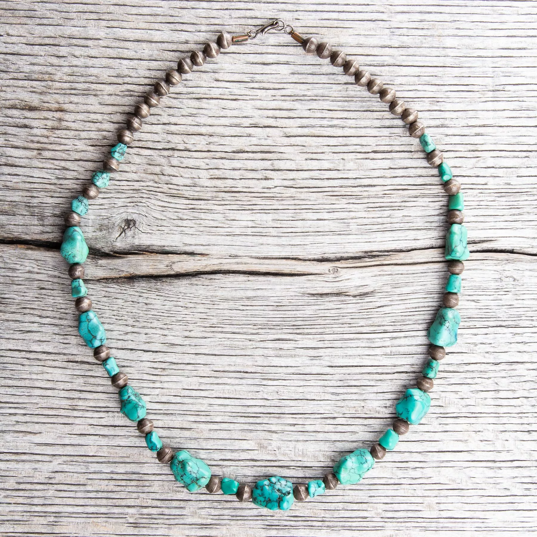 Vintage Navajo Turquoise & Benchmade Silver Beads Necklace