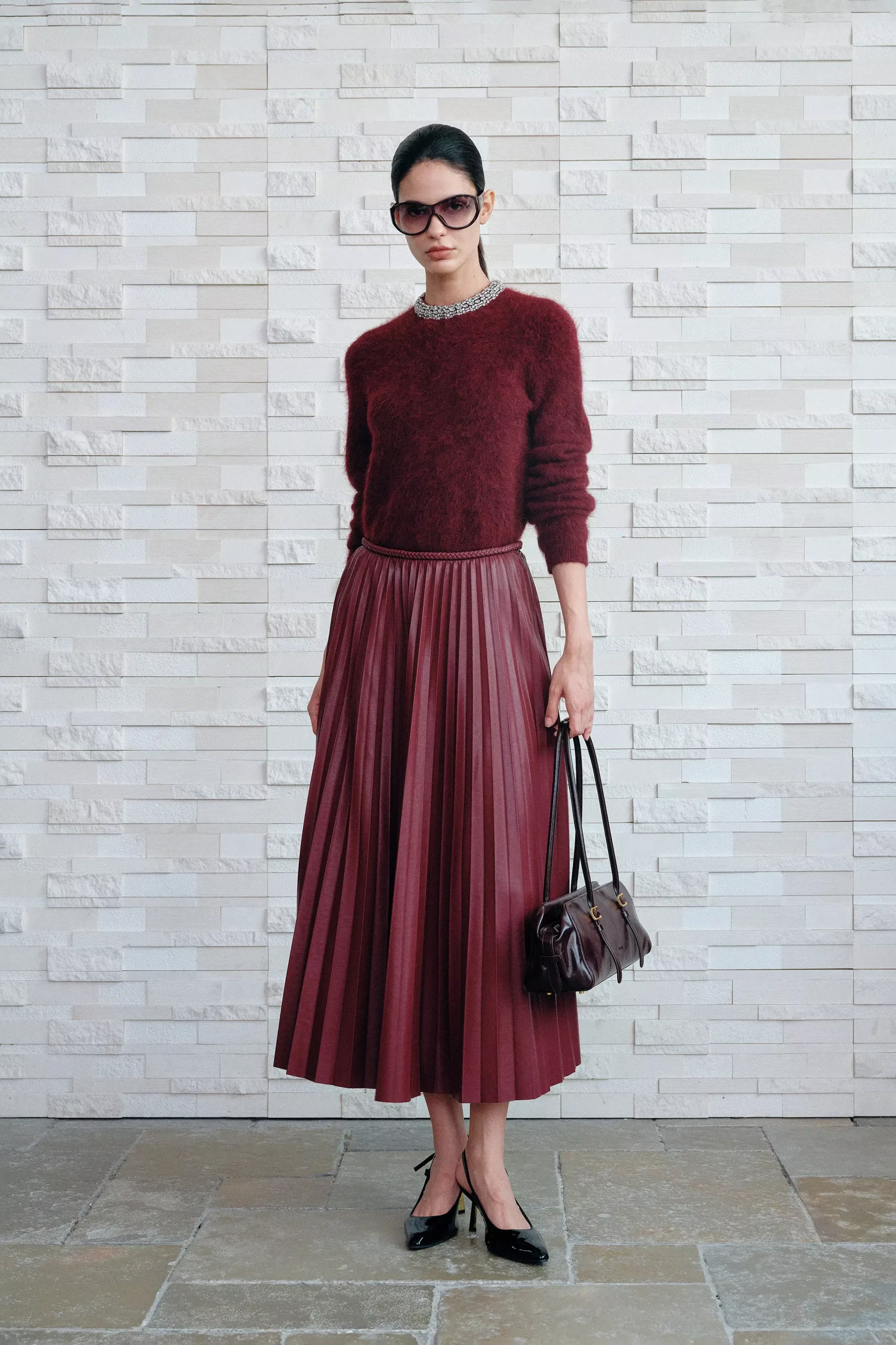 Violet Crystal Embellished Collar Sweater in Alpaca Blend