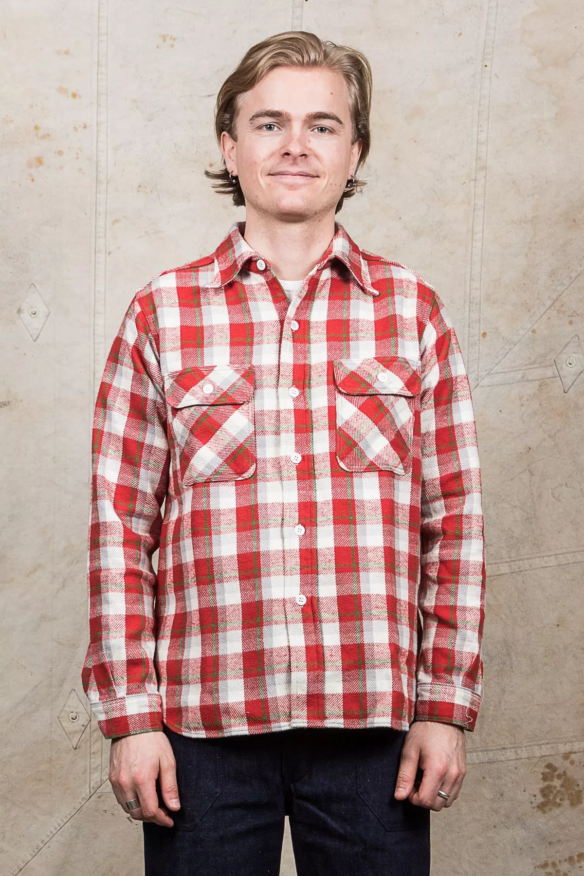 Warehouse & Co Heavy Flannel Shirt Red White